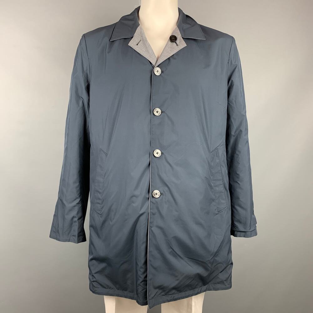 ISAIA Size 46 Navy & Grey Two Toned Wool / Polyester Reversible Coat